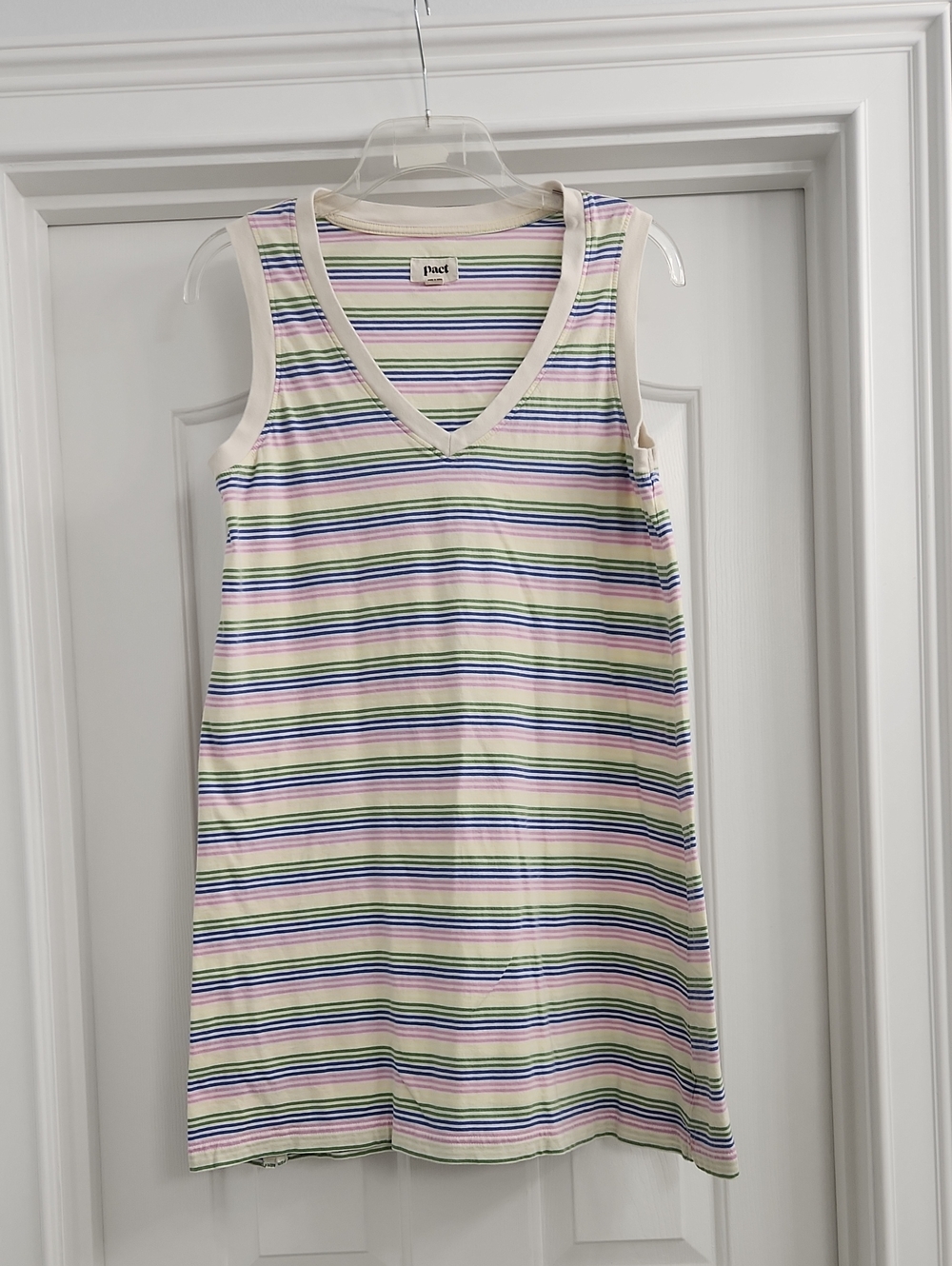PACT  Pastel Stripe Softspun V-Neck Tank Dress